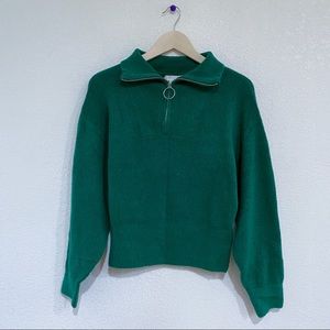 H&M green quarter zip knit sweater